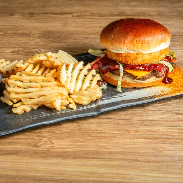 BBQ Bacon Cheeseburger with Fries.